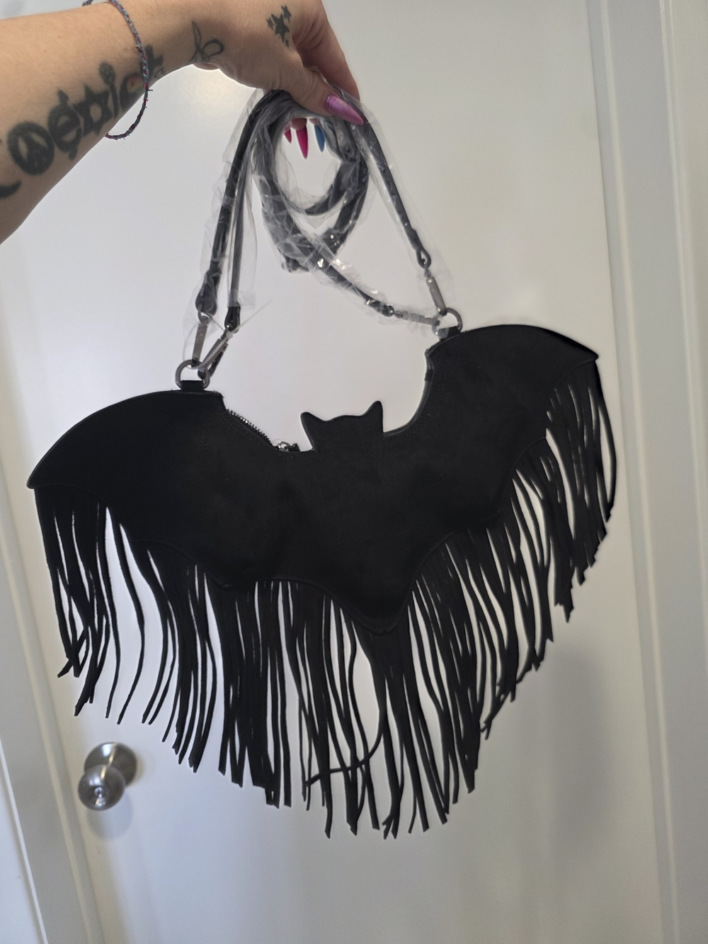 Betseyville Wingin It Fringe Bat-Shaped Bag - Black